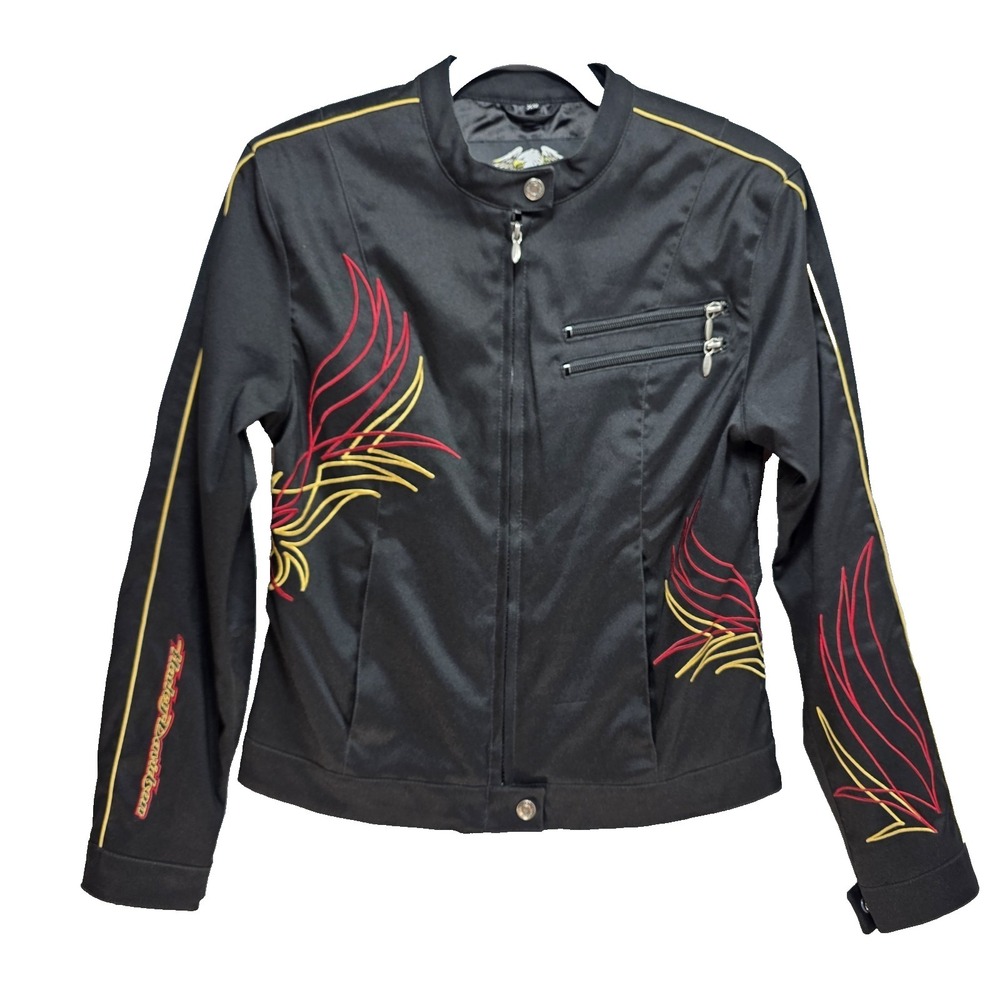 Vtg Y2K Harley Davidson Riding Jacket Womens‎ XS Embroidered Phoenix Fire Wings